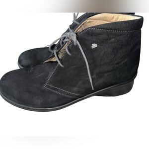 Finn Comfort Black Nubuck Leather Lace-up Ankle Bootie, Mostar 6.5